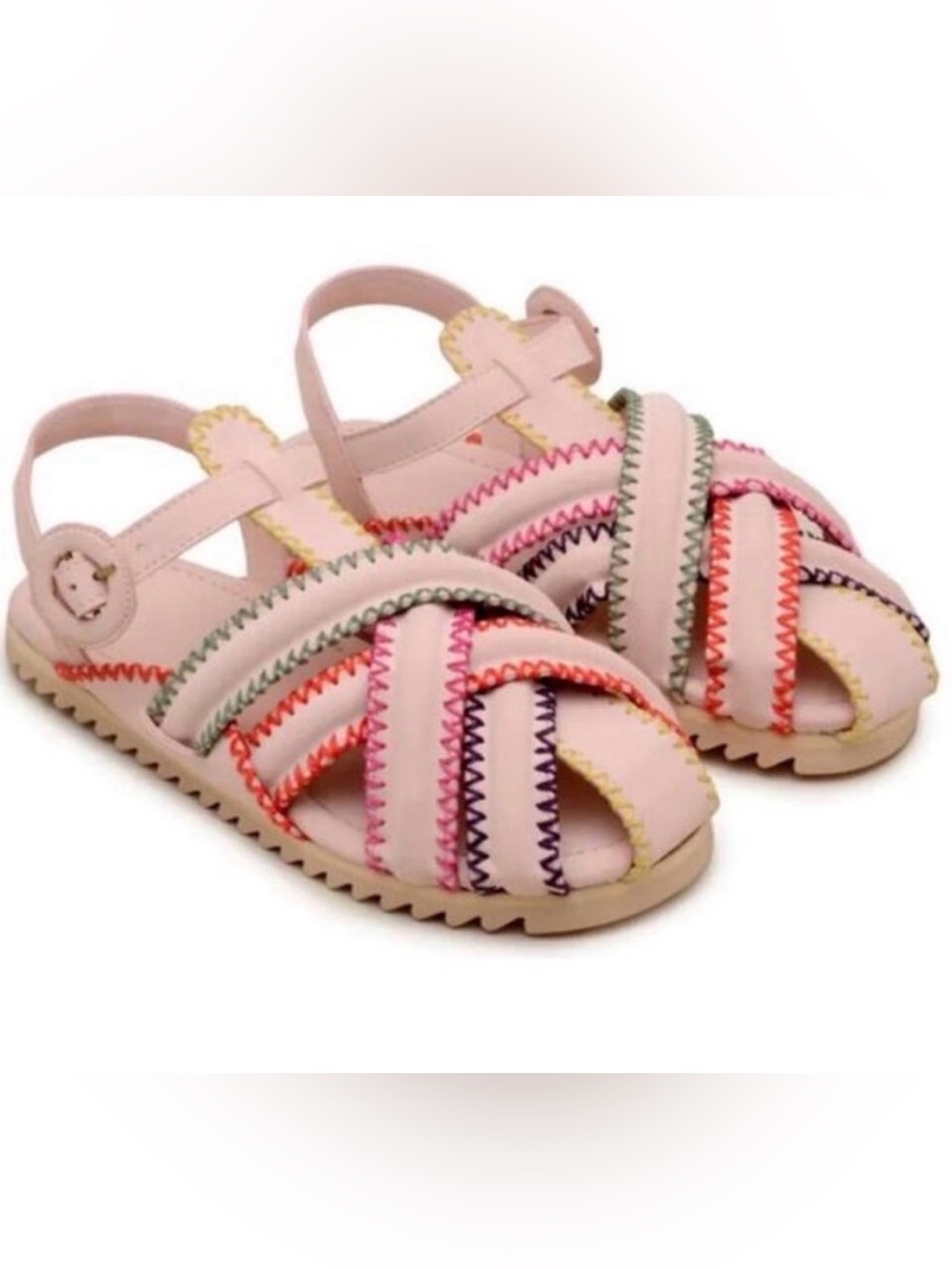 FARM Rio Pink Multi-Stitch Zig Zag Fisherman Sandals